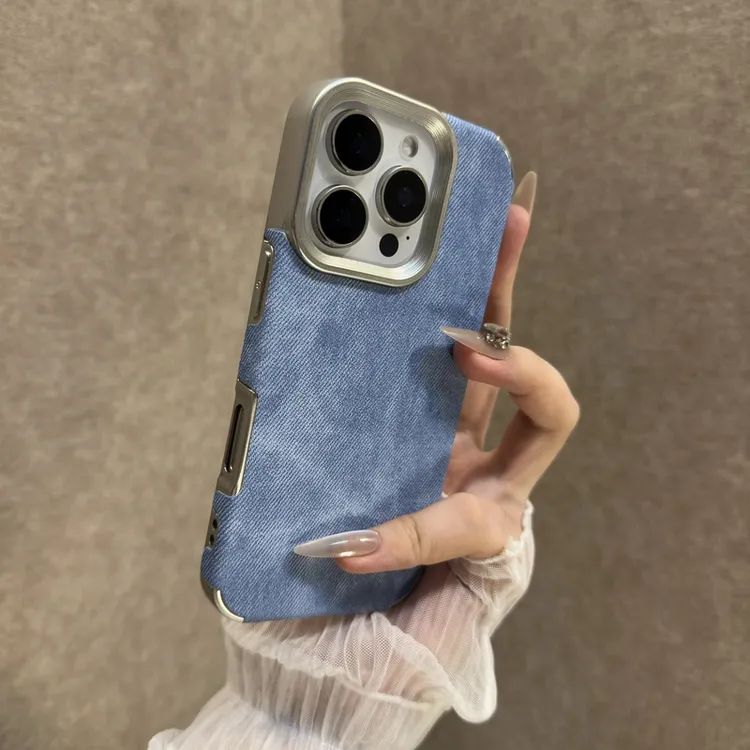 高颜值牛仔适用苹果16promax手机壳15pro全包防摔14女款电镀13软