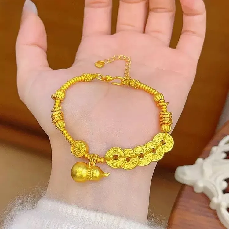 铜合金手链 五帝钱葫芦手链轻奢原创设计时尚古法五帝钱葫芦盘缠