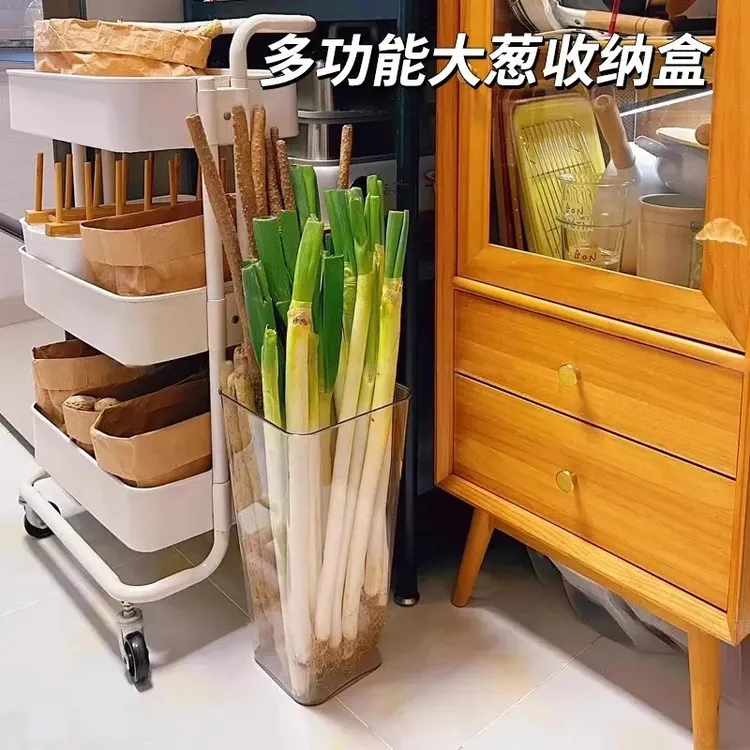 多功能大葱收纳盒铁棍山药透明收纳桶厨房葱姜蒜食材大容量整理筒