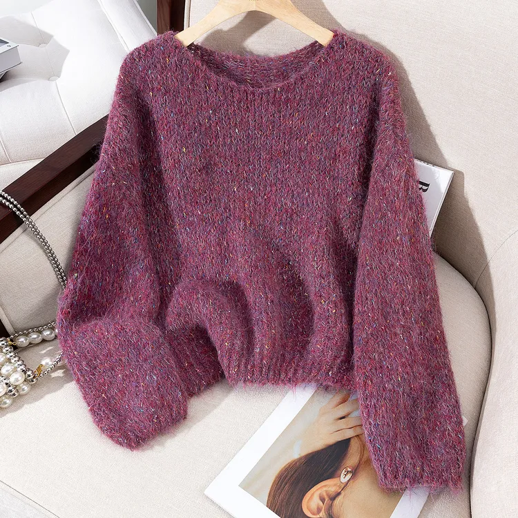 丝柏舍2025冬装绵羊毛女装慵懒风长袖简约套头圆领毛衣S53U0168M