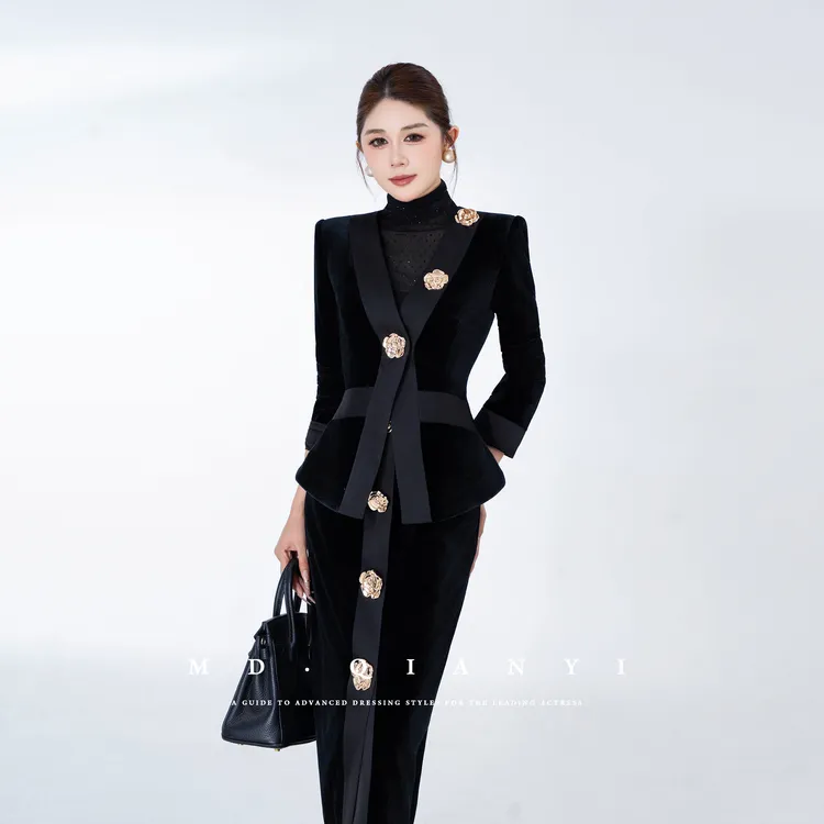 MD定制·杨千亿【疏朗格局】2025冬季新款时尚百搭收腰修身气质套装