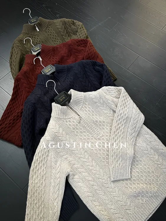 Agustin_Chen 秋冬【100%绵羊毛】针织衫厚款半高领毛衣男套头款