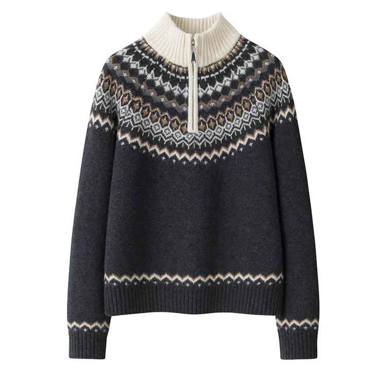 秋冬新款加厚提花加厚羊毛衫女针织半高领休闲大码保暖内搭毛衣