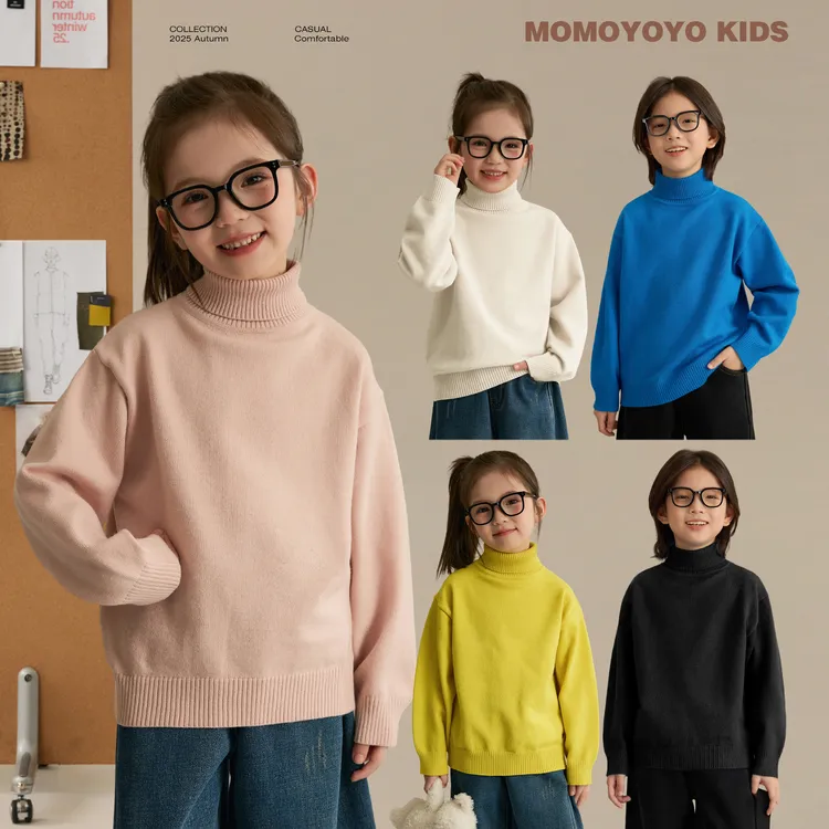 辰辰妈【入场券】男女童高领打底毛衣保暖纯色儿童针织上衣9079D
