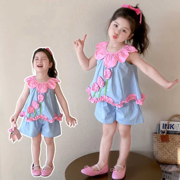 女童花瓣套装2025新款儿童夏装韩版洋气背心女宝宝夏季时髦两件套