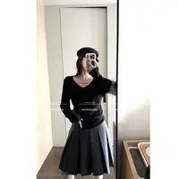 【阿乐家】大码微胖”内搭王“慵懒日常修身V领正肩打底长袖T恤