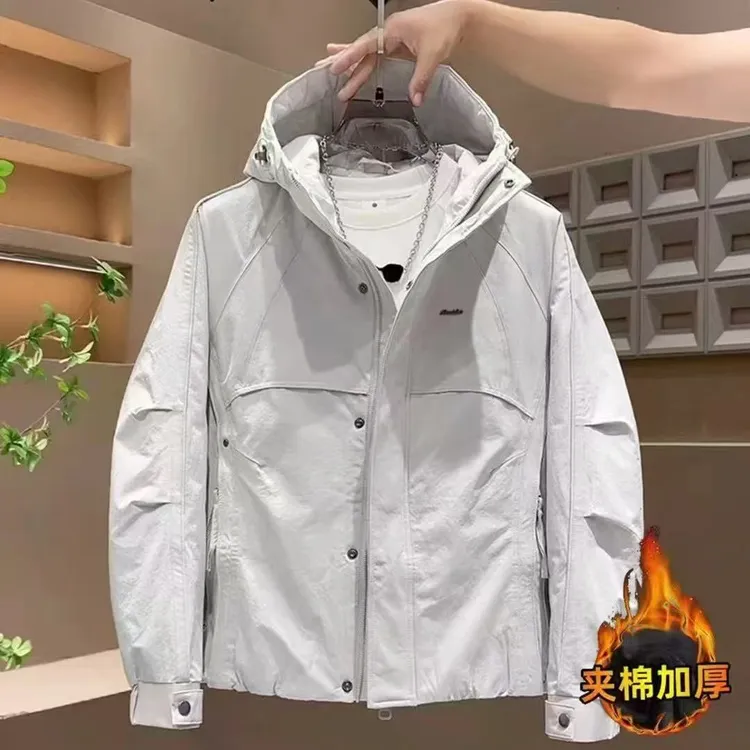 秋冬新款纯色男士连帽棉服保暖二棉夹克外套835