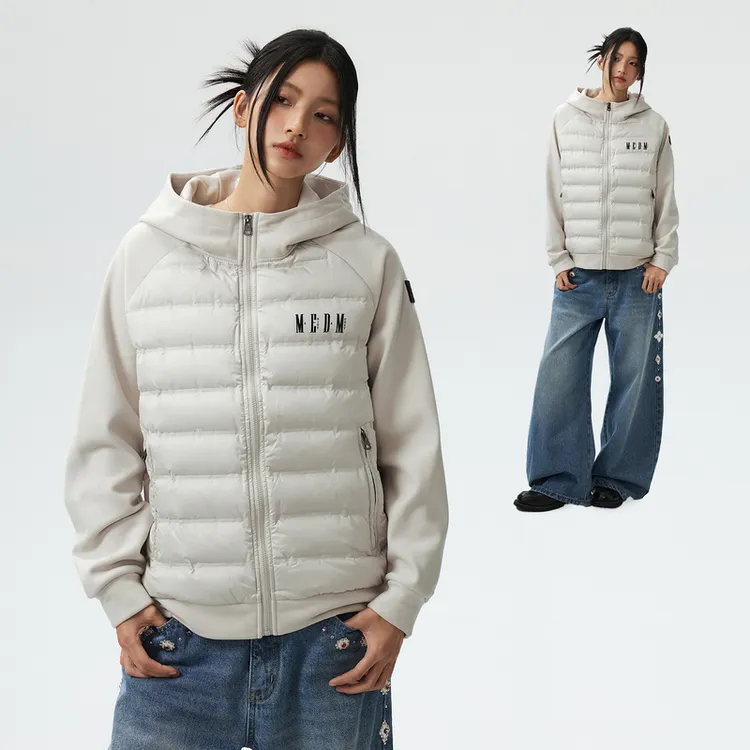 【双11好物】鹅绒插肩拼接绣轻薄连帽羽绒服冬季情侣宽松保暖外套