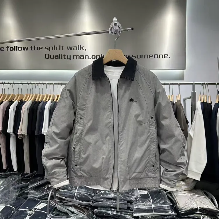 秋冬季新款男士潮流时尚百搭假两件短款帅气夹克薄棉服外套