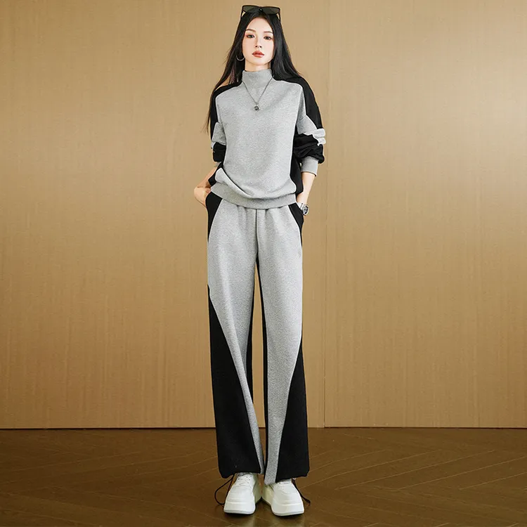2025秋季新款时尚套装女高级感宽松长袖上衣高腰显瘦阔腿裤两件套