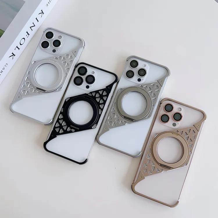 适用苹果16ProMax金属镂空散热磁吸手机壳15ProMax无边框支架壳