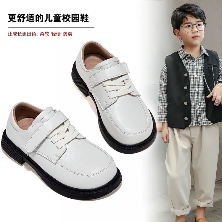 2025新款男童学生鞋子春秋宝宝白色表演小皮鞋软底儿童豆豆皮鞋