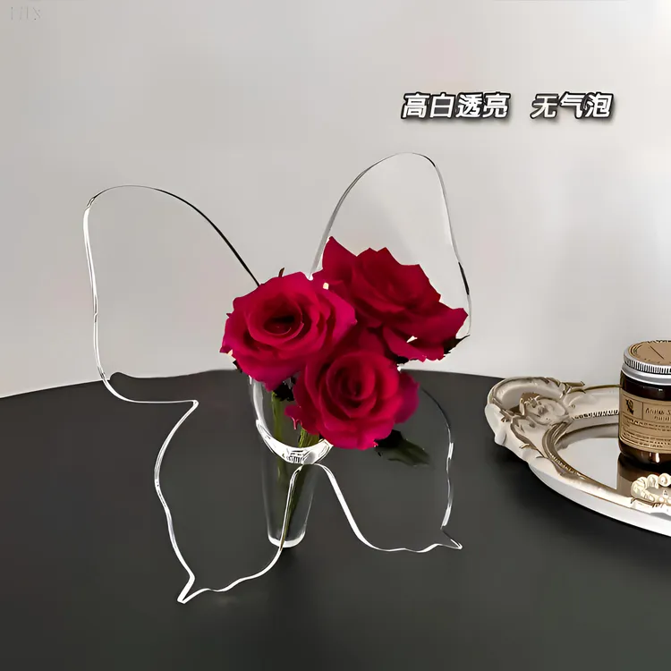 亚克力蝴蝶花瓶创意插花客厅卧室摆件蝴蝶花瓶亚克力花瓶透明