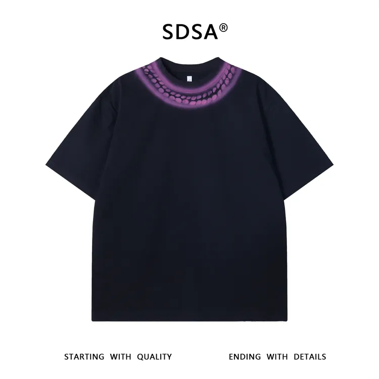 夏季高级感新款韩系潮牌喷绘撞色短袖T恤小众设计百搭圆领上衣