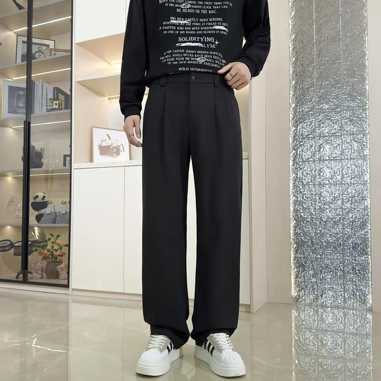 西裤男春秋季新款美式高街潮牌宽松阔腿拖地裤男生直筒休闲长裤