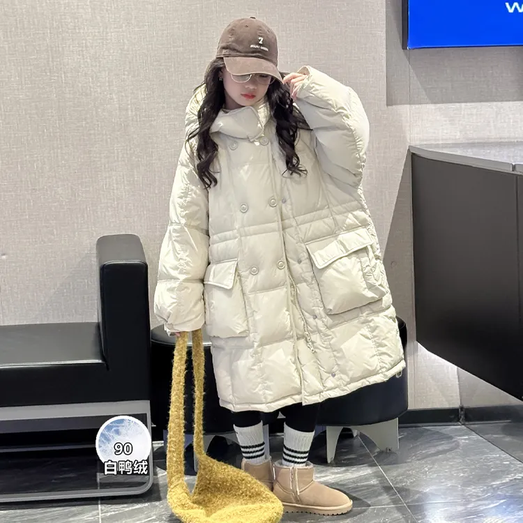 羽绒服女童冬装外套2025新款儿童洋气冬季90白鸭绒女大童长款外套