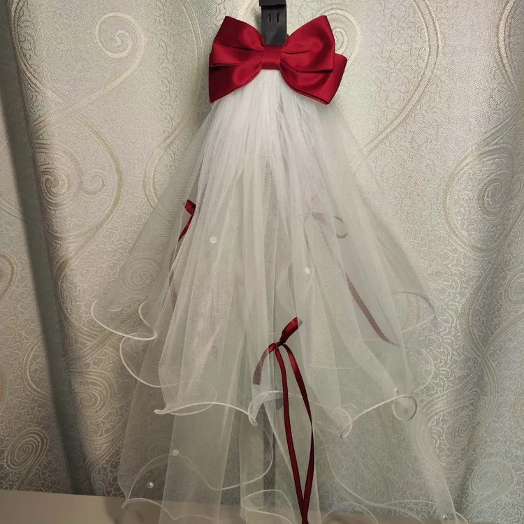 酒红色蝴蝶结仙女头纱简单新款求婚登记领证女孩网红爆款气质头饰