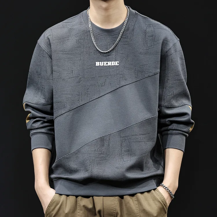 LEIGHZ/雷茨2025新款提花撞色拼接卫衣男士秋季休闲秋冬加绒衣服