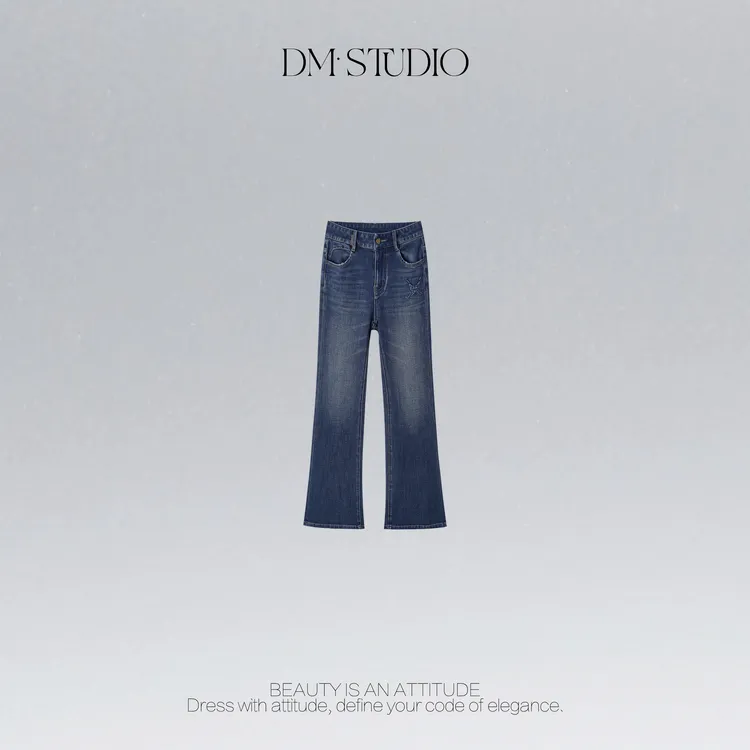 DEDM•STUDIO气质复古小众潮流蝴蝶刺绣微喇牛仔裤2507KZ/98158-1