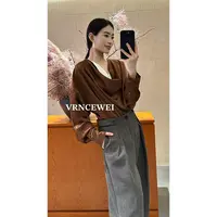 爱唯依（F）-高级感缎面！荡领撞色拼收腰衬衫 （657R0559#）VRNCEWEI