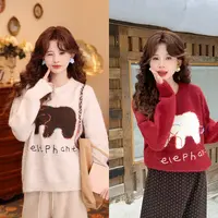 温舒敏【趣味小象】复古慵懒百搭休闲百搭毛衣上衣MQ5269270