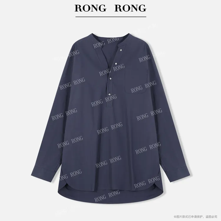 溶溶T【文艺学院派】RONGRONG 100棉轻薄半开襟文艺慵懒风衬衣73577