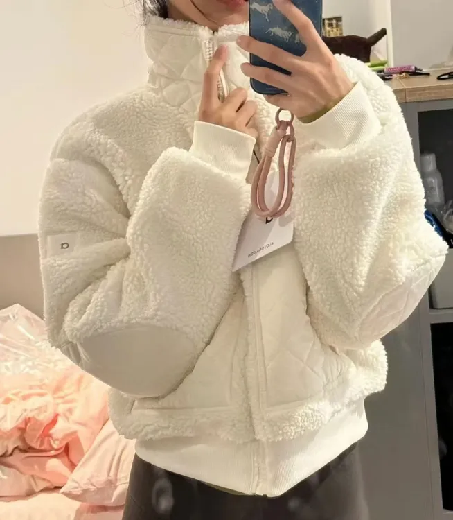 金智秀同款绒感秋冬季外套加绒女保暖休闲立领拉链棉服女装I