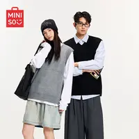 MINISO名创优品针织V领马甲男女同款秋冬学院风情侣装无袖背心男