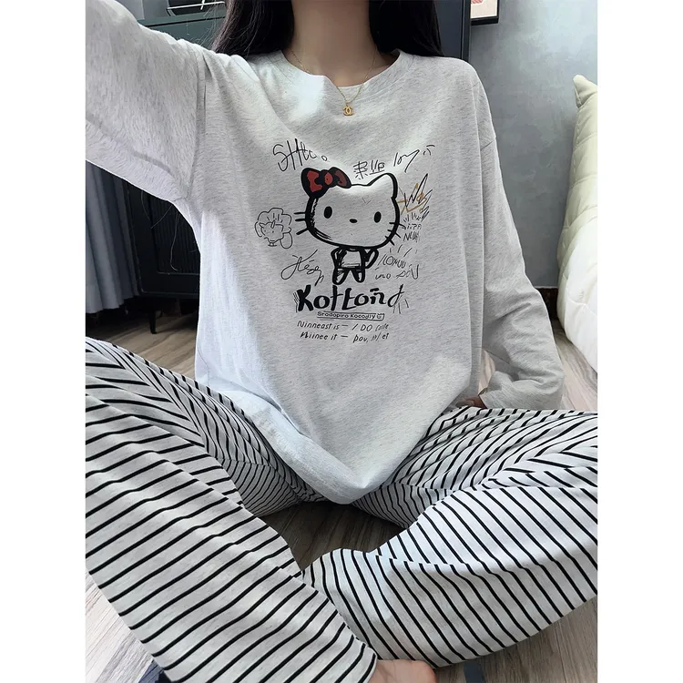 春秋季睡衣女纯棉卡通2025新款秋冬小个子少女长袖宽松家居服套装