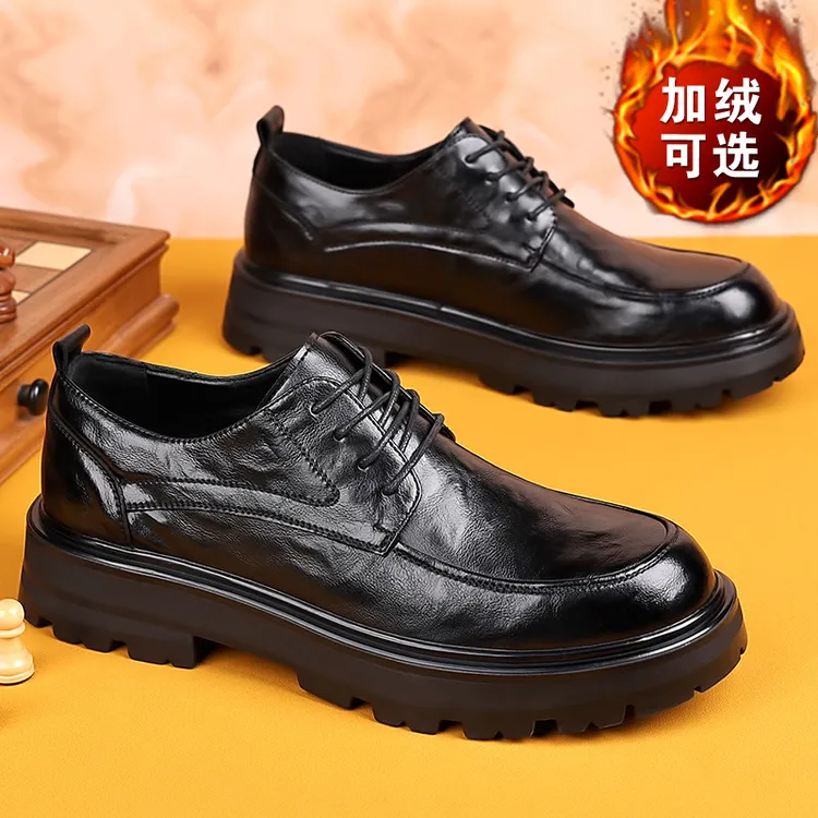 皮鞋男款牛皮商务正装增高黑色休闲秋冬季男士大头上班德比男鞋