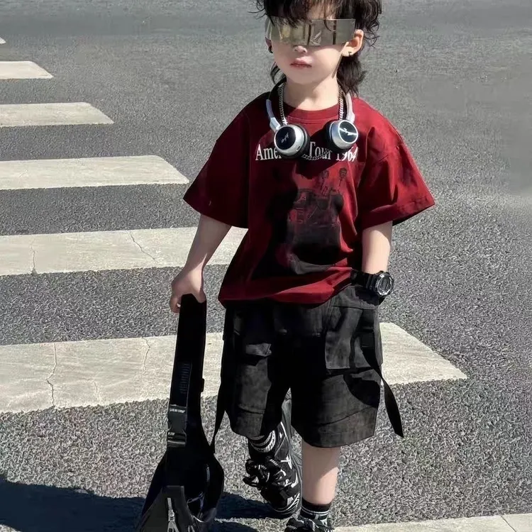 六一儿童演出服夏季时髦男女童街舞表演套装短裤潮酷男童夏装套装