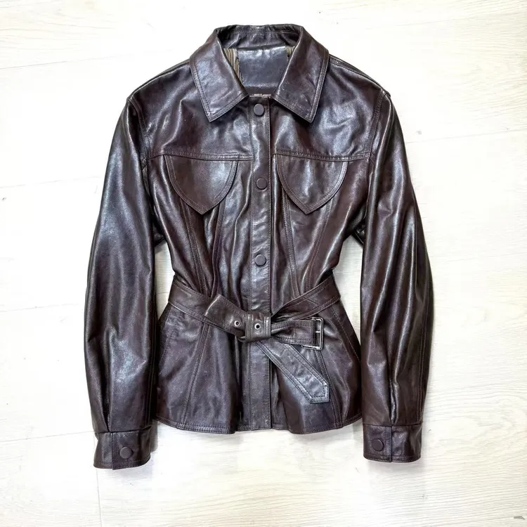 油蜡绵羊皮秋季腰带真皮皮衣皮衣外套女款爆款25507短款2025新款