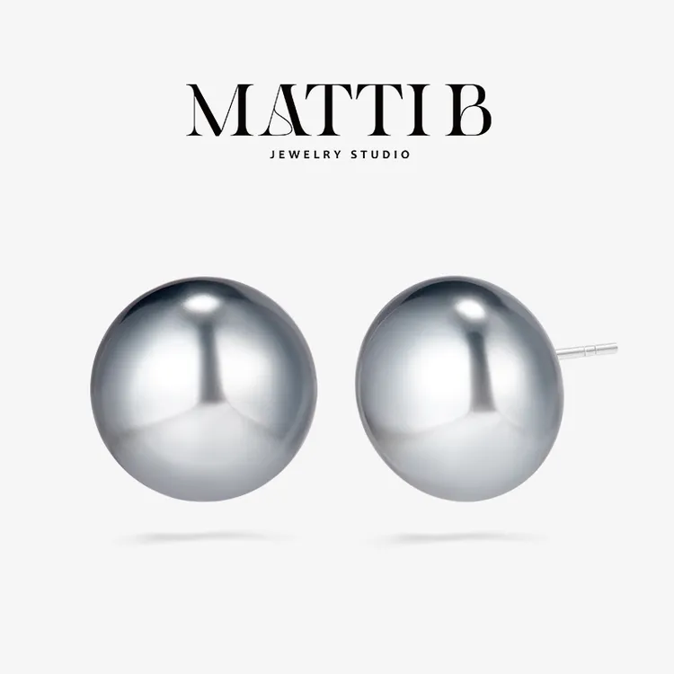 925银仿珍珠耳饰 轻奢高级感深灰色气质高端扁圆珠百搭耳钉女1903