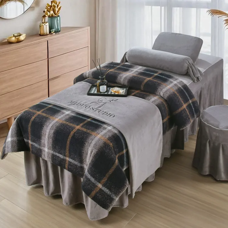 秋冬新款加厚牛奶绒 美容床罩四件套养生馆洗头床推拿床罩可定制