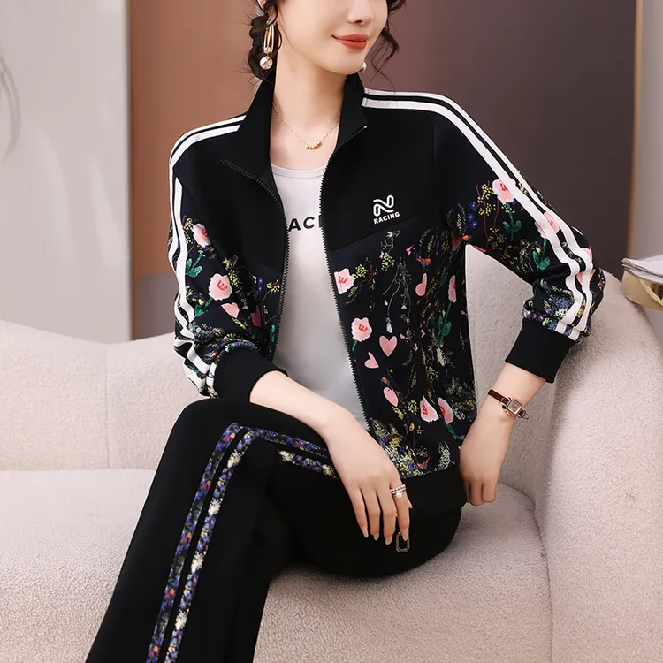 时尚运动服休闲套装印花卫衣三件套春秋季长袖长裤时尚洋气气质