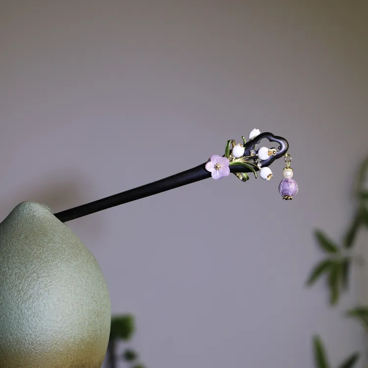 双面天然黑檀发簪18cm【幽若】郁金香简约日常百搭木发簪