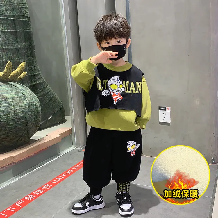 巴拉巴拉奥特曼衣服男童加绒套装儿童冬季三件套2024新款冬装洋气