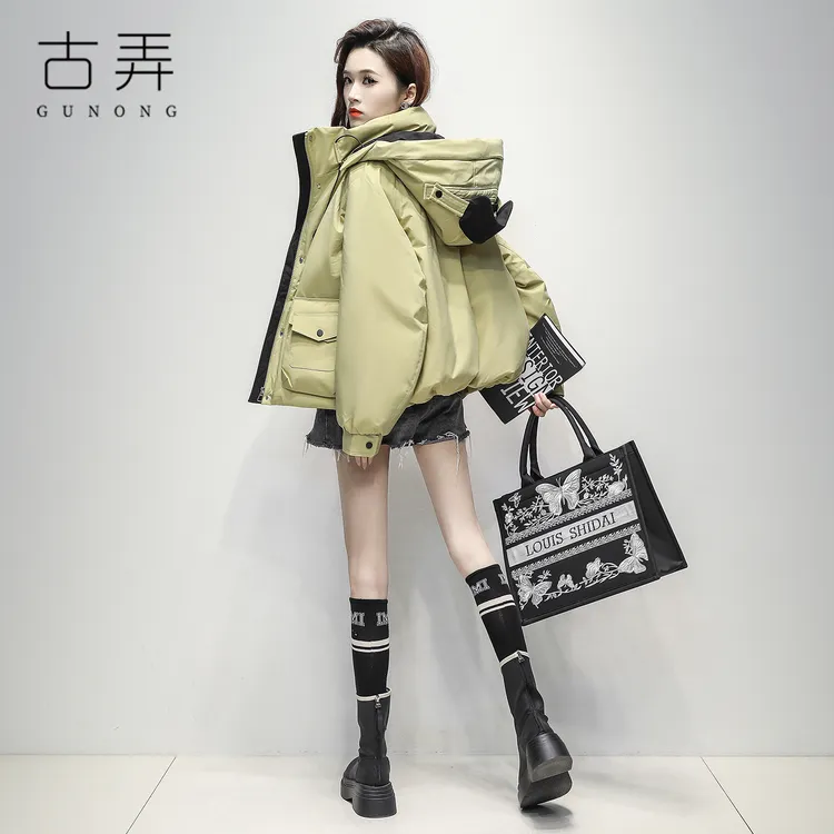 时尚短款工装口袋羽绒服女冬季新款2025户外保暖派克服防寒外套潮