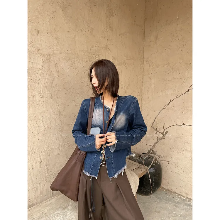 JCCC影子【琥珀/十三月】牛仔蓝圆领毛边牛仔夹克内搭/外套JE5BNW10