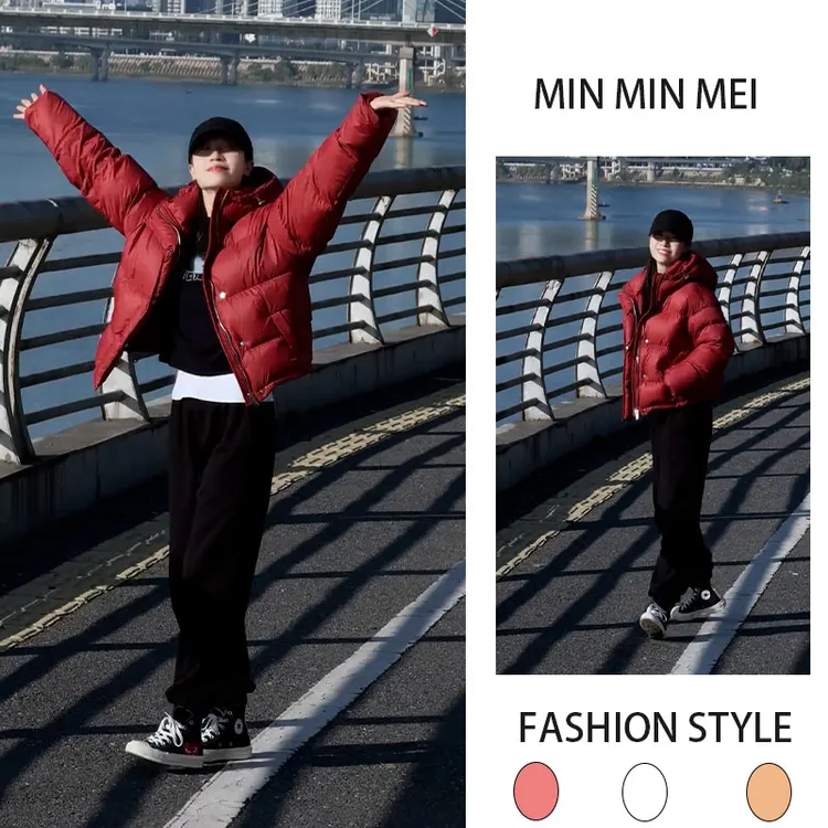 2025年冬装喜庆红色加厚保暖连帽棉服外套加绒加厚休闲裤两件套装