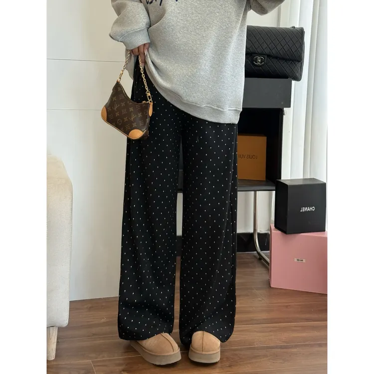 花契“暮色漫窗”大码女装冬季宽松200斤胖mm韩系慵懒休闲裤8987-h