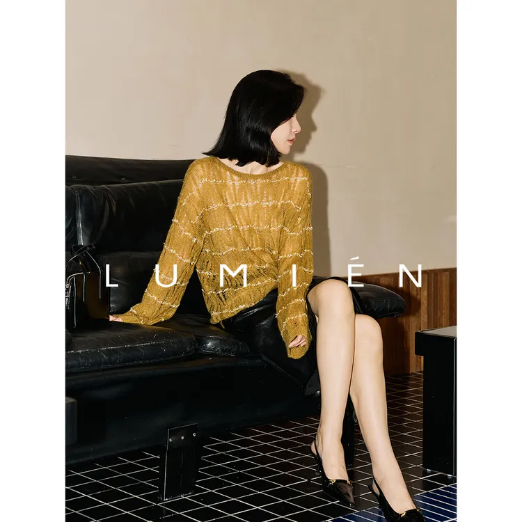 【LUMIEN 新品】“波光羽翼”镂空马海毛慵懒上衣LX5GSS017 