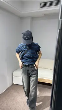 韩国代购   蓝条纹短袖#H16