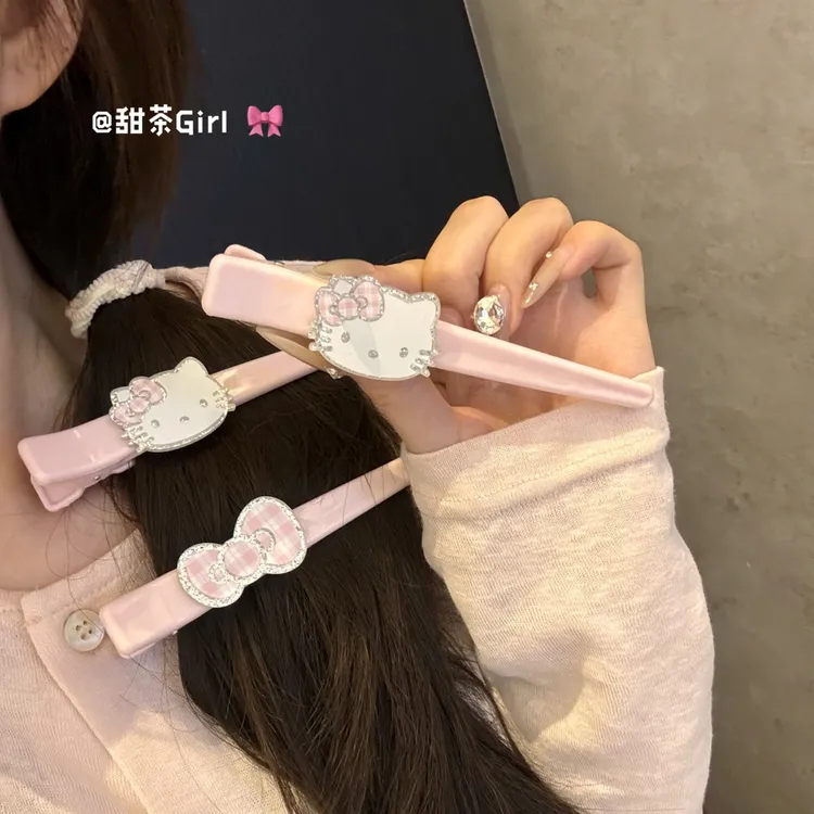 甜美少女心HelloKitty闪粉长夹侧边刘海夹日系可爱发夹ins风