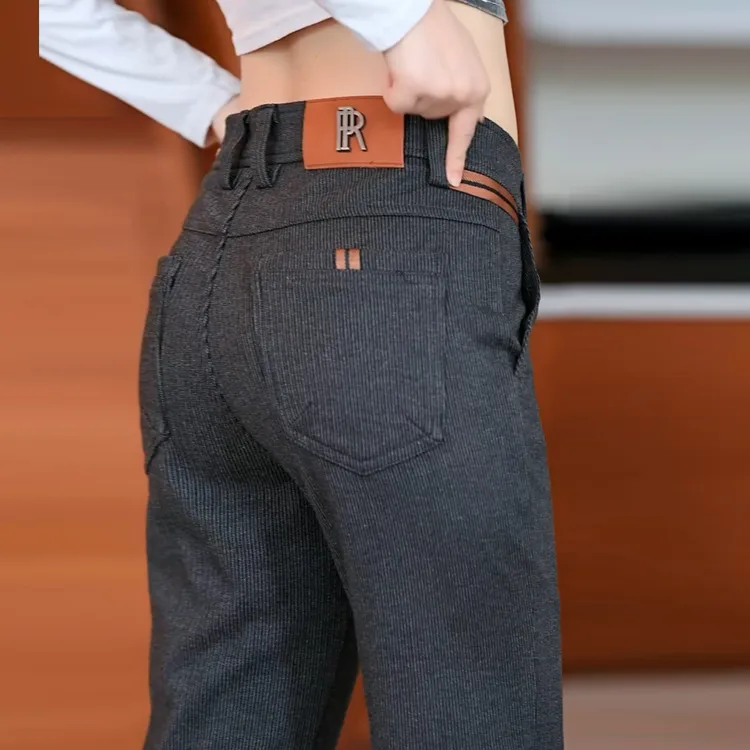 高端灯芯绒保暖休闲裤男士修身直筒2025秋冬季商务休闲长裤子厚款