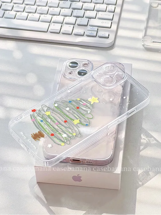 趣味圣诞树全包透明防摔手机壳适用于苹果