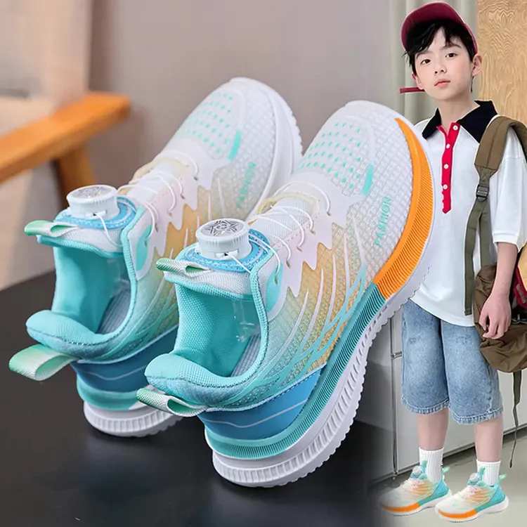 美克追云8-16岁男童运动鞋2025春秋新款儿童网面篮球鞋中大童软底