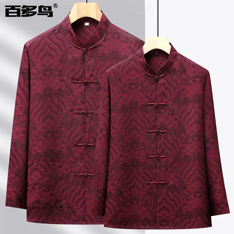 唐装男中老年情侣装套装夏季薄款长袖爸爸妈妈秋装老年人生日过寿