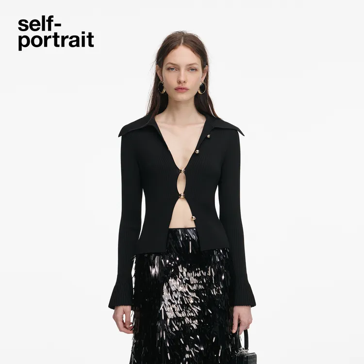 【朱珠同款】self-portrait 2026早春新款经典黑镂空针织毛衫打底