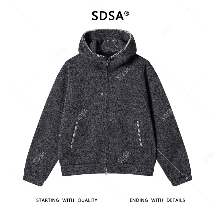 SDSA男士秋冬新款痞帅男装潮牌缝线拉链立领连帽针织衫慵懒风毛衣